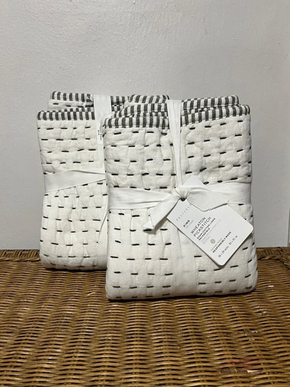 Pottery Barn Wheaton Pickstitch Shams.  Sz. King.  Set of 2